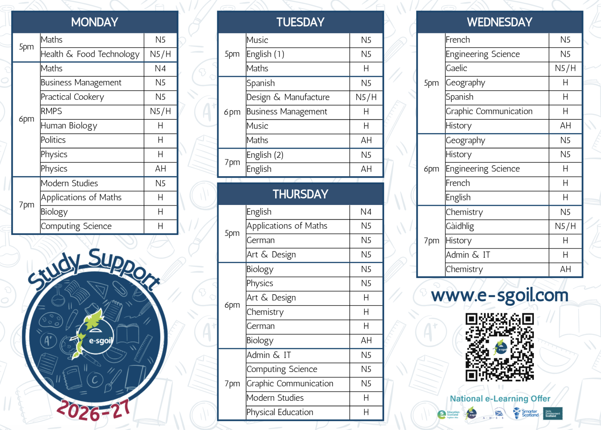 e-Sgoil master timetable